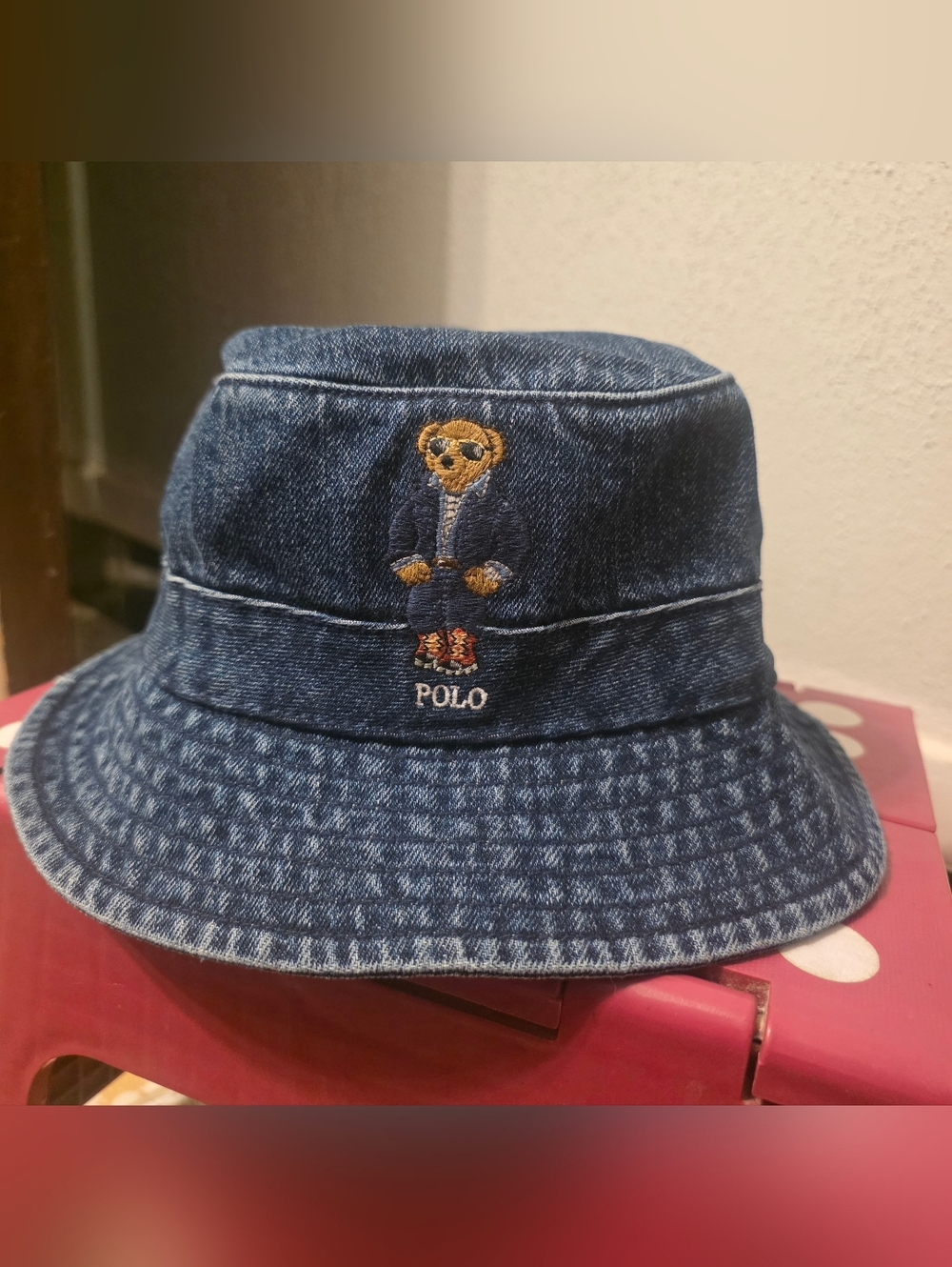 Polo by Ralph Lauren Unisex Denim Bucket Hat with Embroidered Bear - Blue
